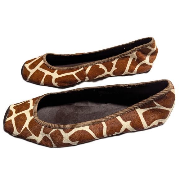 Vtg Y2K Dollhouse Brown Ivory Giraffe Print Calf Hair Square Toe Ballet Flats 8 - Picture 7 of 7